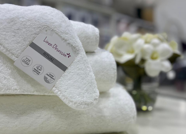 Linen Obsession "Ritual" Bath Towels Collection in White
