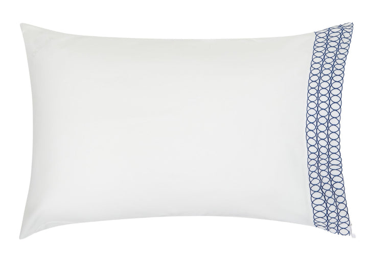 Jasper Conran "Circles Embroidered Border" Pillowcase in White-True Blue