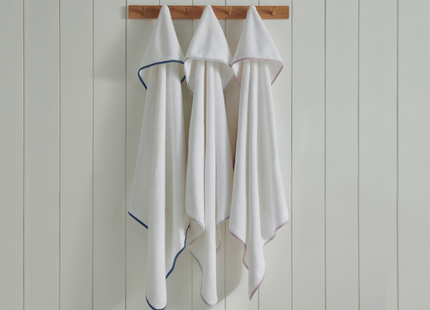 Christy "Mini Hooded" Bath Towel in White with Pink Trim