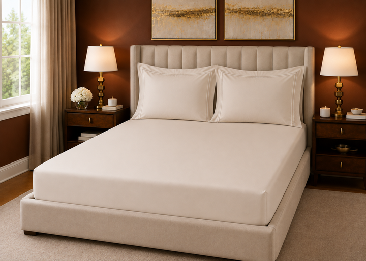 Linen Obsession 900 Thread Count "Double Luxe" Fitted Sheet in Cream