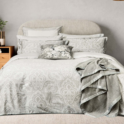 Bedeck of Belfast "Amalia" Duvet Cover and Oxford Pillowcase in Silver/White