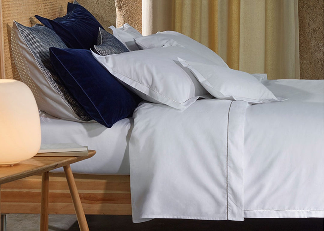 Amalia 800 Thread Count "Gardenia" Flat Sheet in White with Silver Embroidery