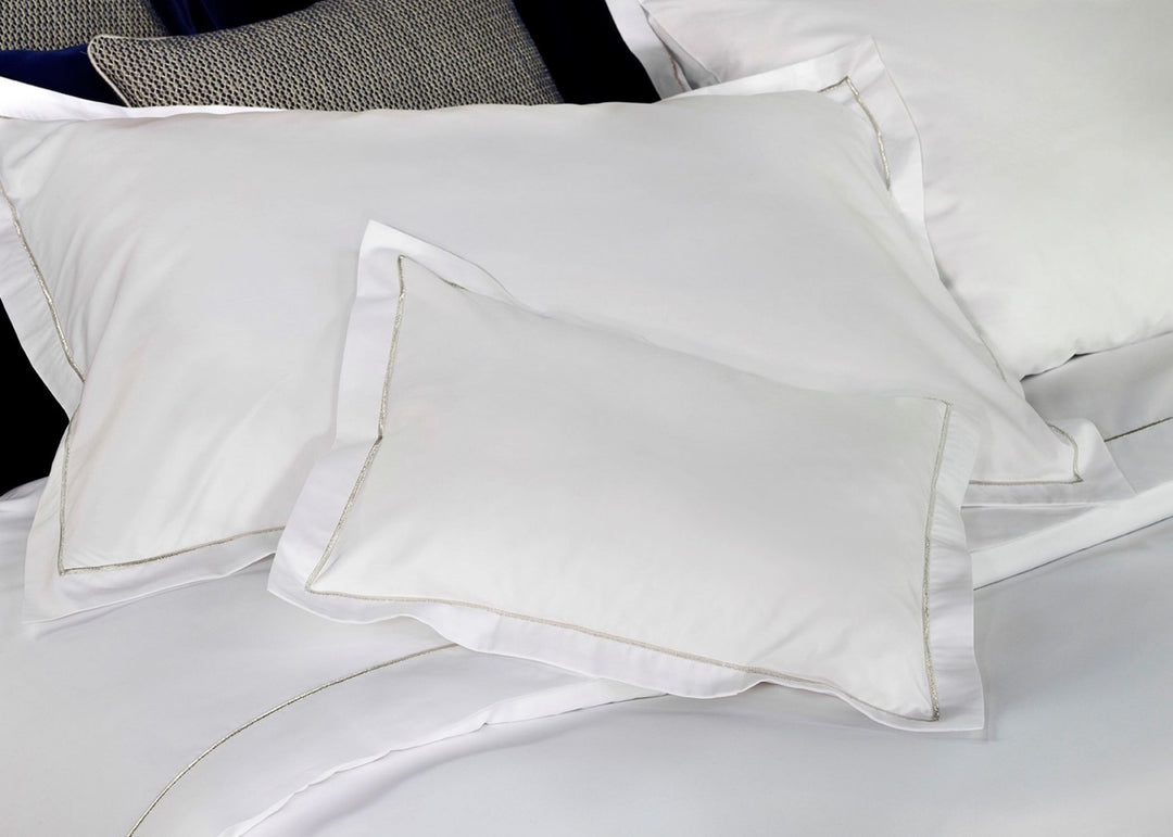 Amalia 800 Thread Count "Gardenia" Flat Sheet in White with Silver Embroidery