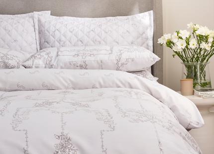 Christy "Ambroise Oyster" Duvet Cover Set in Cream / Silver