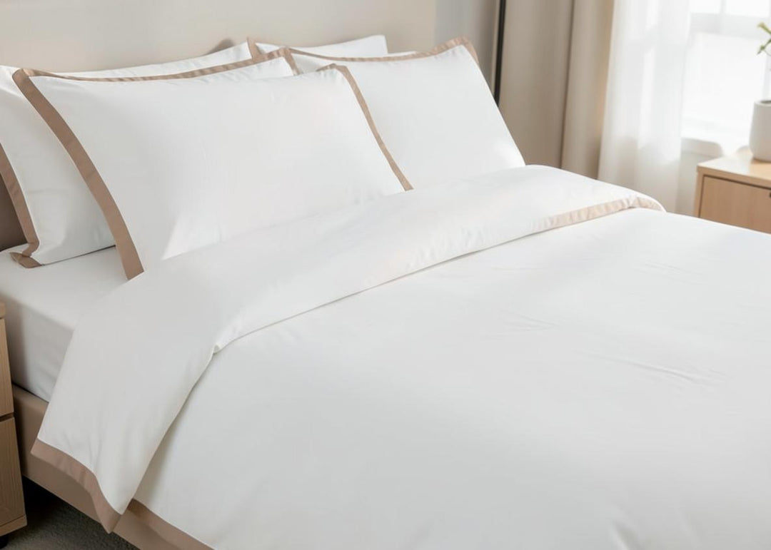 Sleep City "Cosmopolitan 300TC Sateen" Duvet Cover Set w/ Oxford edge Champagne Boarder