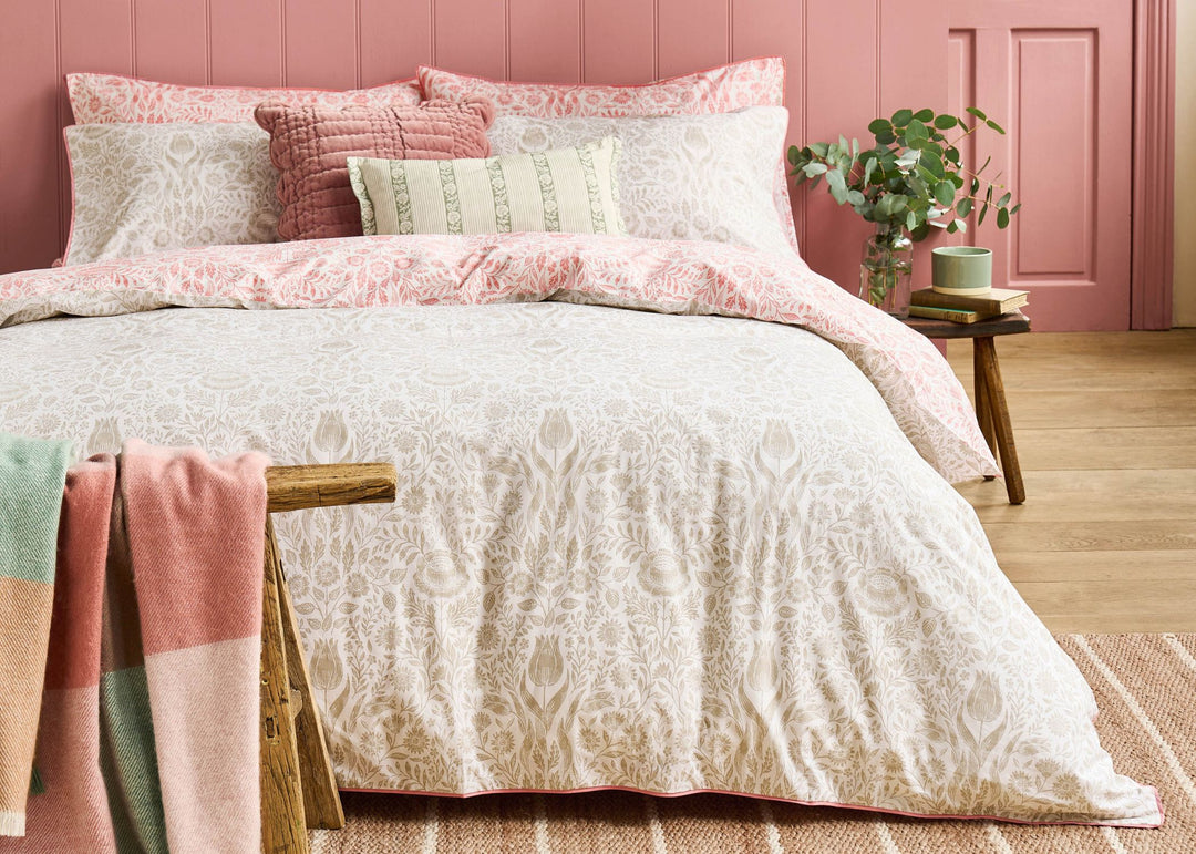Laura Ashley "Ashstead Damask" Duvet Cover Set in Natural Coral