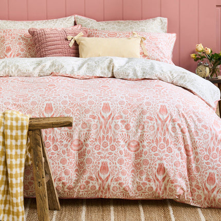 Laura Ashley "Ashstead Damask" Duvet Cover Set in Natural Coral