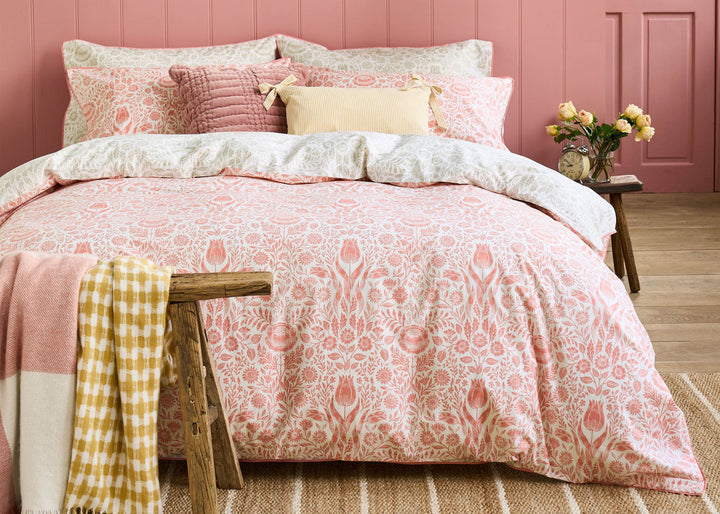 Laura Ashley "Ashstead Damask" Duvet Cover Set in Natural Coral