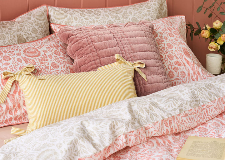 Laura Ashley "Ashstead Damask" Duvet Cover Set in Natural Coral