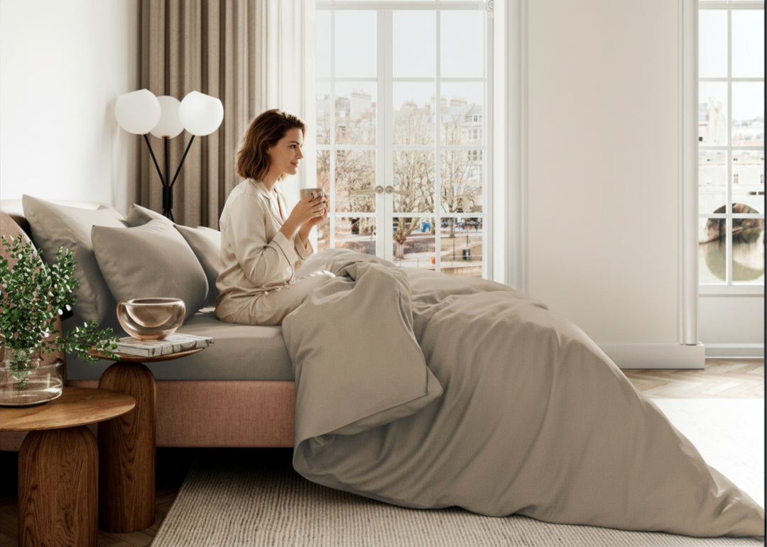 Bedeck of Belfast "400 TC Fine Linens Sateen" Duvet Cover Set in Truffle