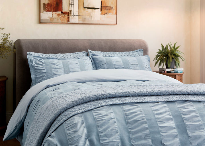 Bedeck of Belfast "Woven Waffle Stripe" Duvet Cover Set in Blue