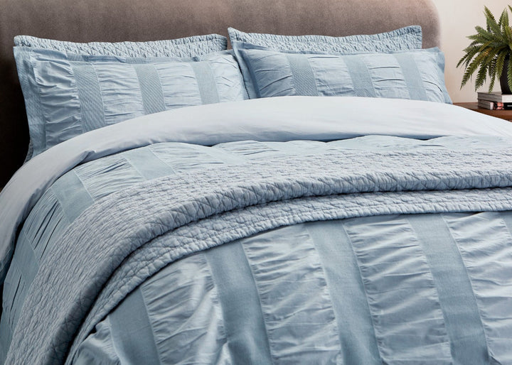 Bedeck of Belfast "Stonewashed Cotton" Quilted Pillowcase in Blue