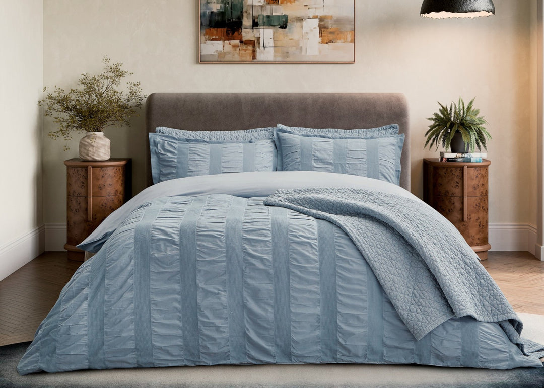 Bedeck of Belfast "Woven Waffle Stripe" Duvet Cover Set in Blue