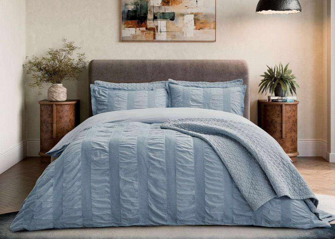 Bedeck of Belfast "Stonewashed Cotton" Quilted Pillowcase in Blue