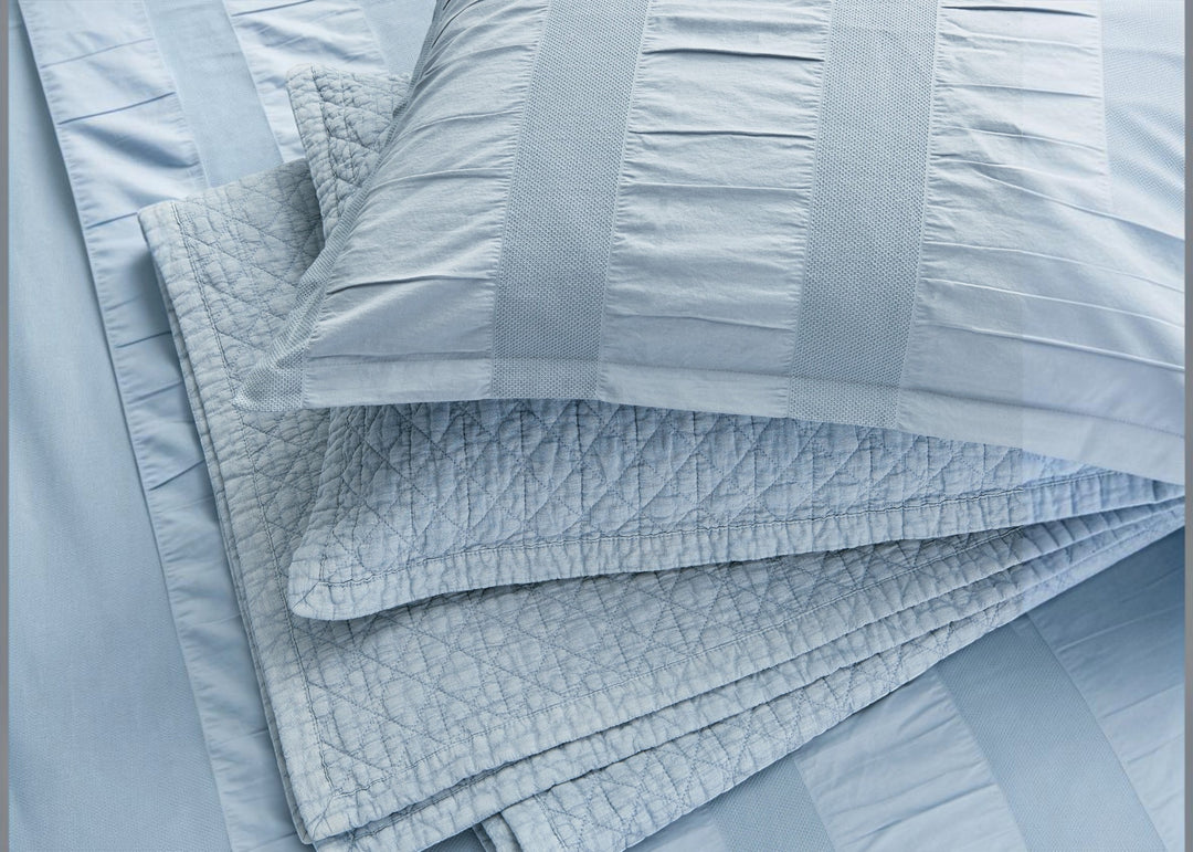 Bedeck of Belfast "Stonewashed Cotton" Quilted Pillowcase in Blue