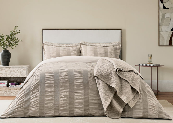 Bedeck of Belfast "Woven Waffle Stripe" Duvet Cover Set in Linen