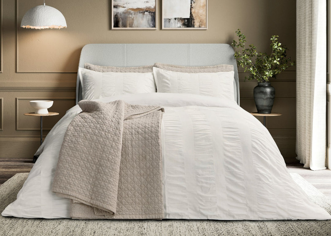 Bedeck of Belfast "Woven Waffle Stripe" Duvet Cover Set in White