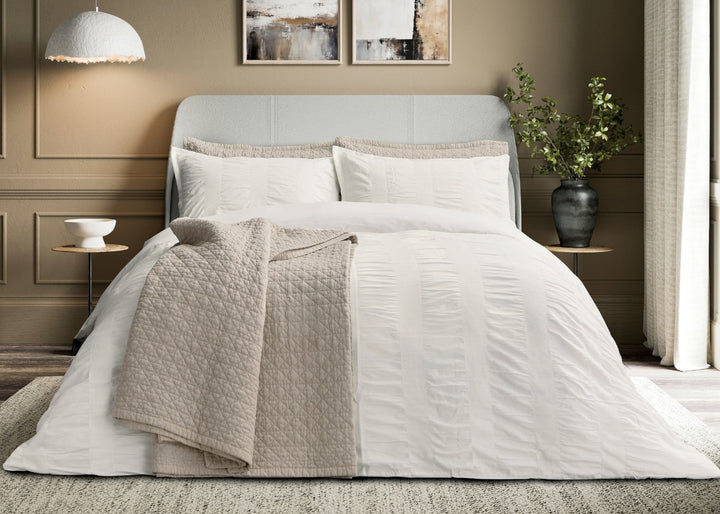 Bedeck of Belfast "Woven Waffle Stripe" Duvet Cover Set in White