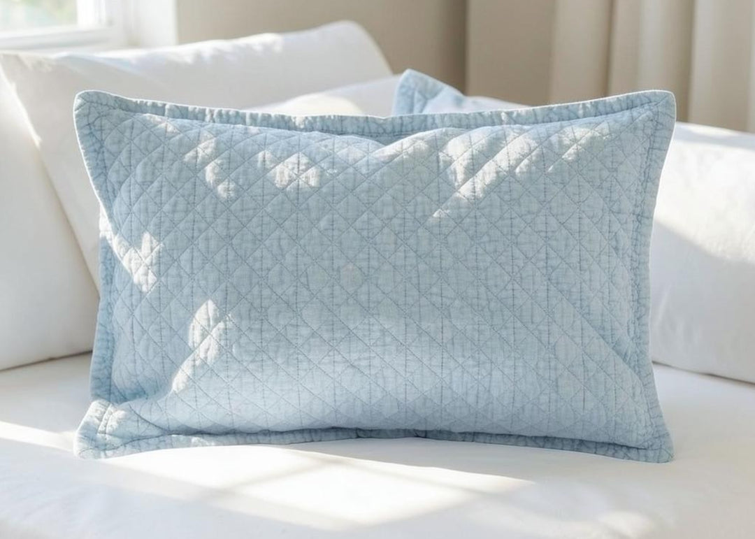 Bedeck of Belfast "Stonewashed Cotton" Quilted Pillowcase in Blue