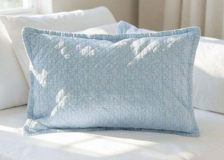 Bedeck of Belfast "Stonewashed Cotton" Quilted Pillowcase in Blue