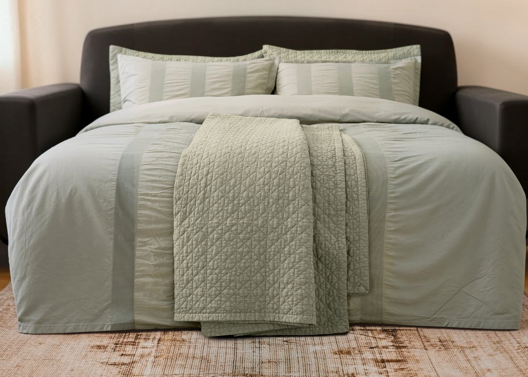 Bedeck of Belfast "Stonewashed Cotton" Quilted Pillowcase in Sage