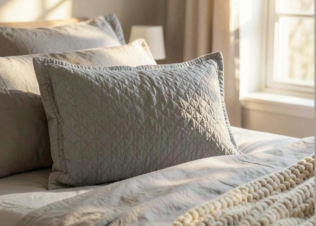 Bedeck of Belfast "Stonewashed Cotton" Quilted Pillowcase in Silver
