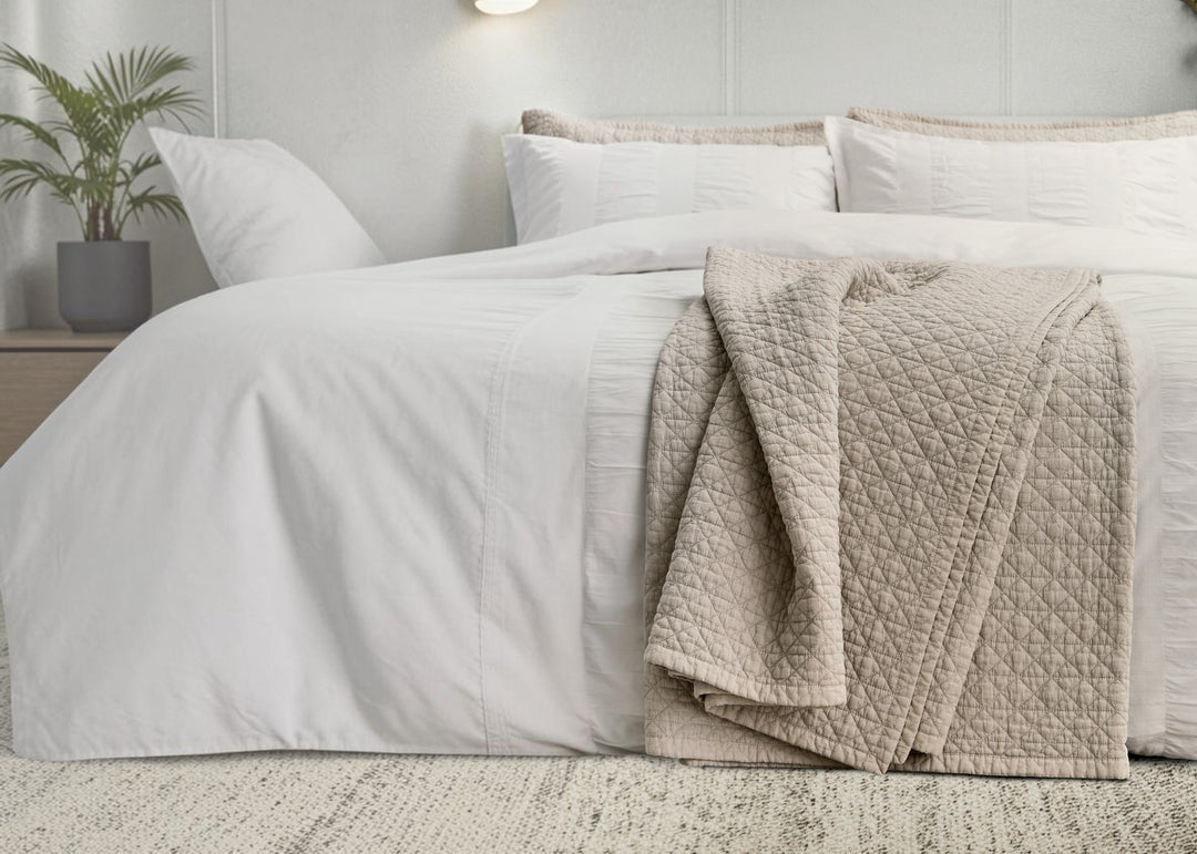 Bedeck of Belfast "Stonewashed Cotton" Quilted Throw in Linen