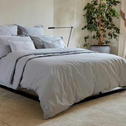 Christy "Stornoway" Cotton Chambray Bed Spread with Pillowcase in Silver