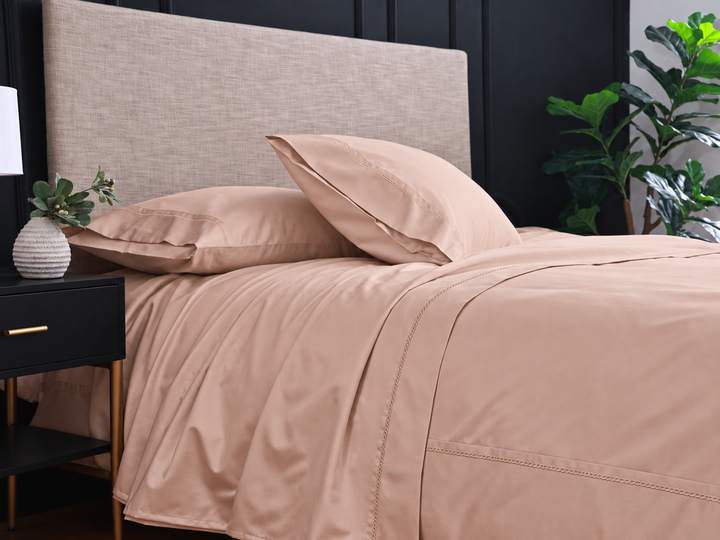 Linen Obsession 500 Thread Count "LO Opulent Embroidery" Egyptian Cotton Sateen Pillowcase in Blush