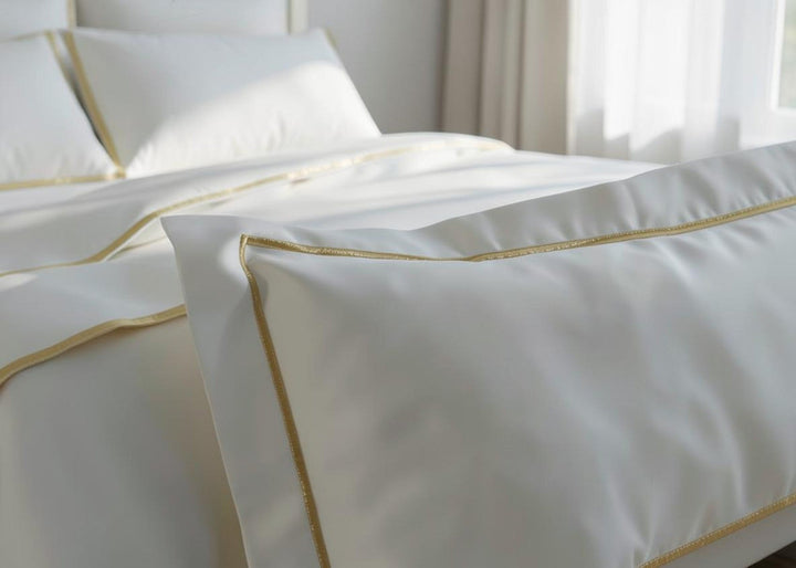 Amalia "Gardenia" 800 Thread Count Bed Linen in White with Gold Embroidery