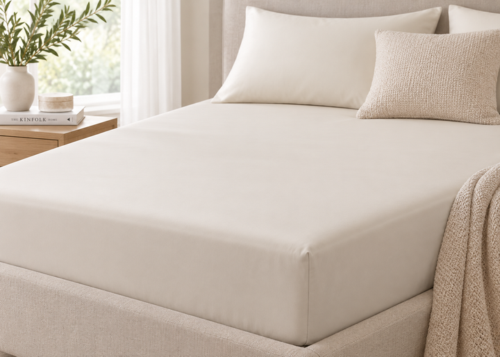 Linen Obsession 500 Thread Count "Opulent Egyptian" Cotton Sateen Fitted Sheet in Ivory
