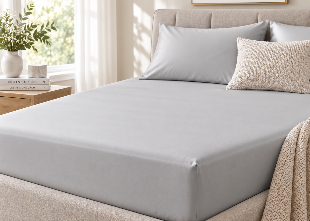 Linen Obsession 500 Thread Count "Opulent Egyptian" Cotton Sateen Fitted Sheet in Silver