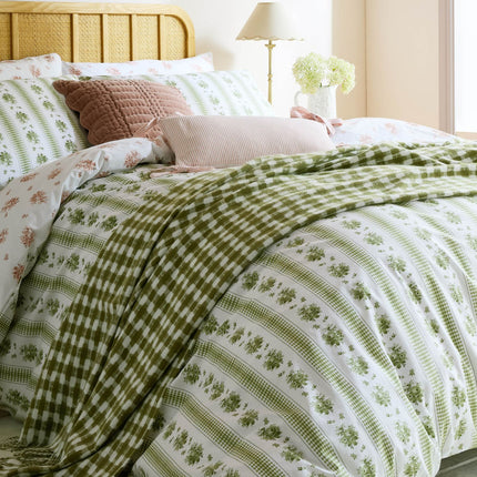 Laura Ashley "Pensham Stripe" Duvet Cover Set in Sage Pink