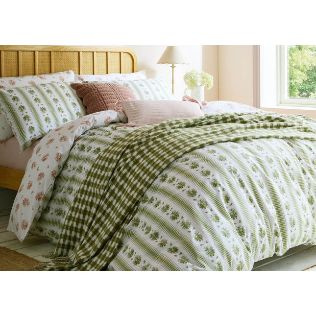 Laura Ashley "Pensham Stripe" Duvet Cover Set in Sage Pink