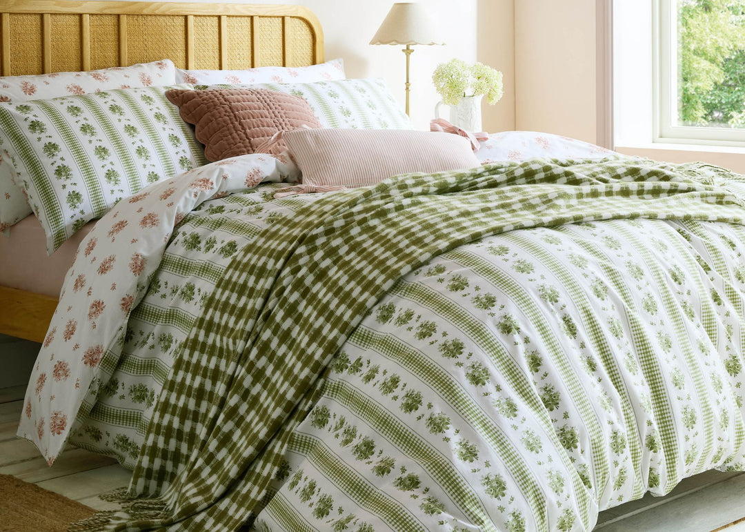 Laura Ashley "Pensham Stripe" Duvet Cover Set in Sage Pink
