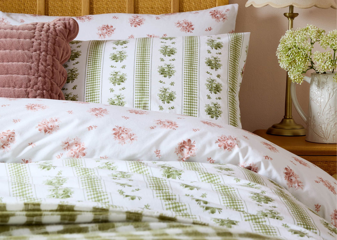 Laura Ashley "Pensham Stripe" Duvet Cover Set in Sage Pink