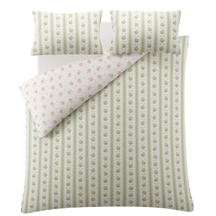 Laura Ashley "Pensham Stripe" Duvet Cover Set in Sage Pink
