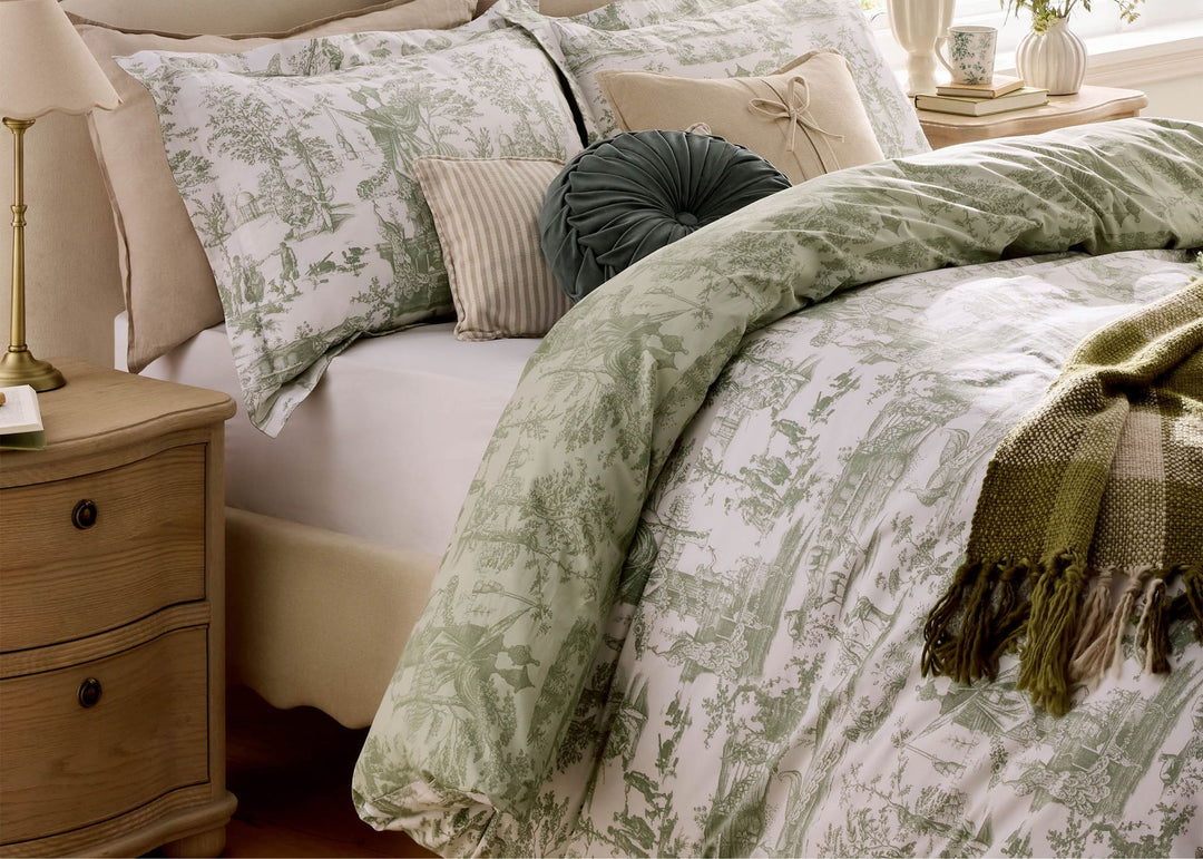 Laura Ashley "Braysmith Toile" Duvet Cover Set in Olive Green