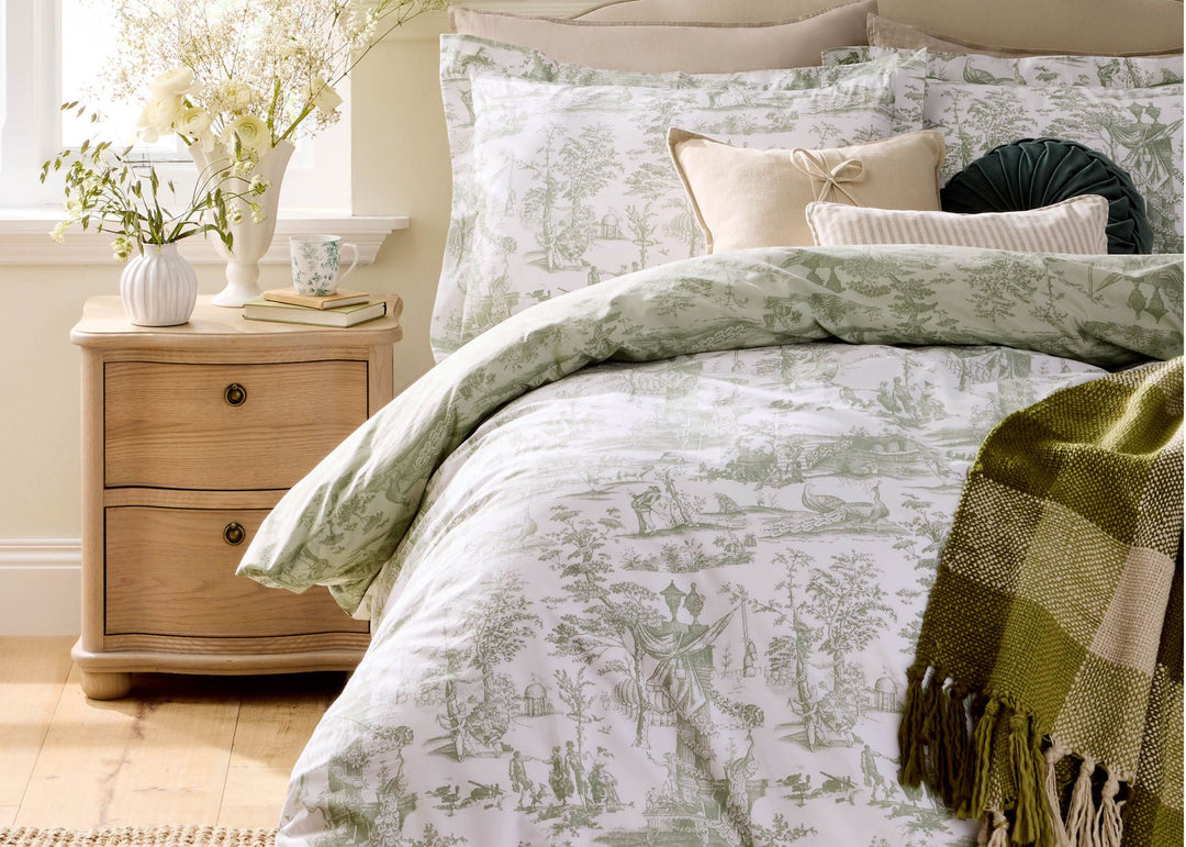 Laura Ashley "Braysmith Toile" Duvet Cover Set in Olive Green