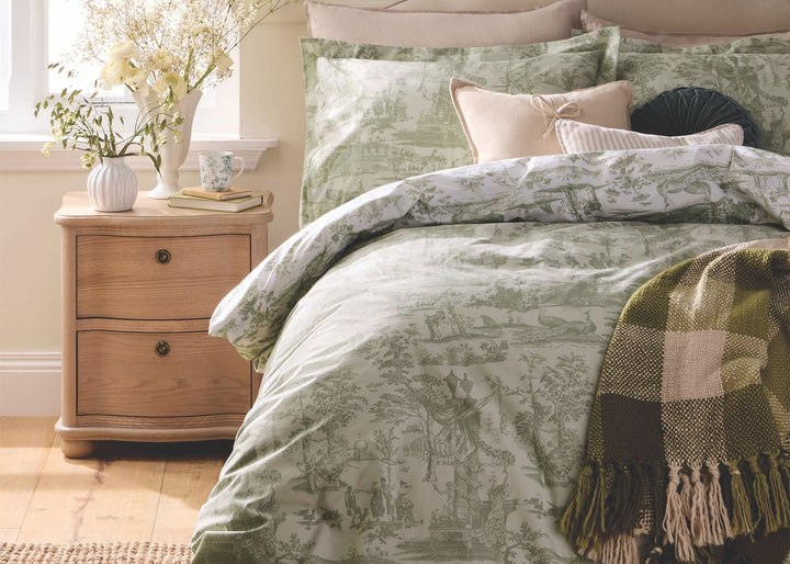 Laura Ashley "Braysmith Toile" Duvet Cover Set in Olive Green