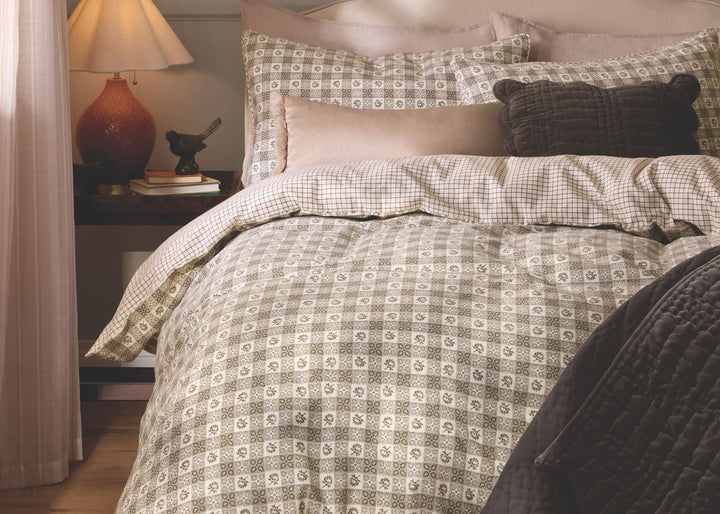 Laura Ashley "Hartley Check" Duvet Cover Set in Dark Truffle Brown