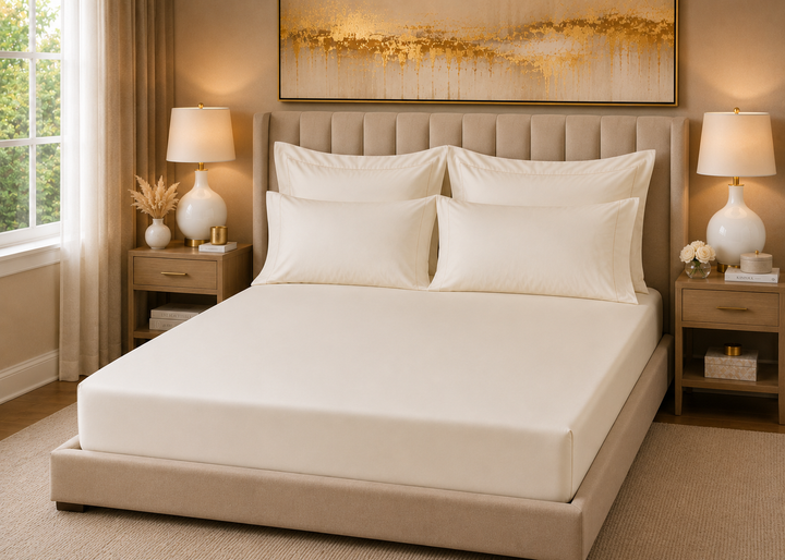 Linen Obsession 300 Thread Count "Luxury Sateen" Fitted Sheet in Cream