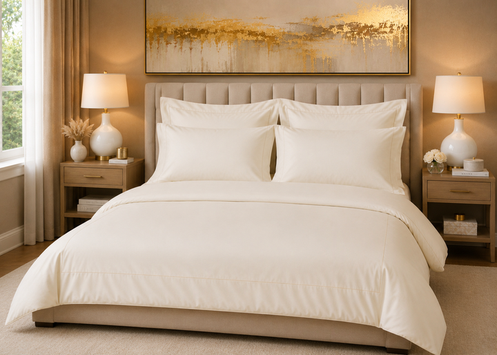 Linen Obsession 300 Thread Count "Luxury Sateen" Fitted Sheet in Cream