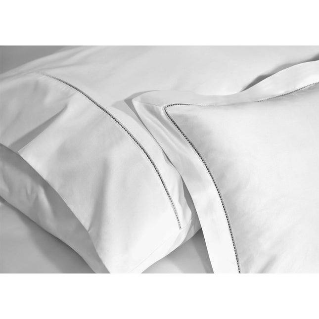 Linen Obsession "900 Thread Count Luxe Touch" Bed Linen in White with Silver Hemstitch