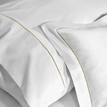 Linen Obsession "900 Thread Count Luxe Touch" Bed Linen in White with Stone Hemstitch