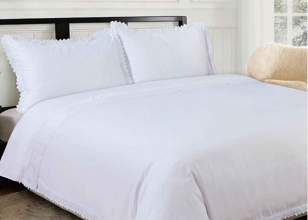 Linen Obsession "Broderie" Flat Sheet in White