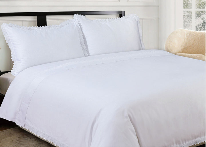 Linen Obsession "Broderie" Flat Sheet in White