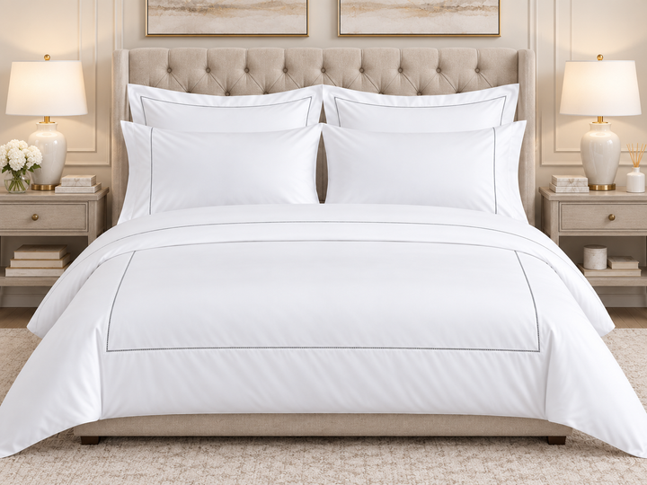 Linen Obsession 900 Thread Count "Luxe Touch" Duvet Cover in White with Silver Hemstitch