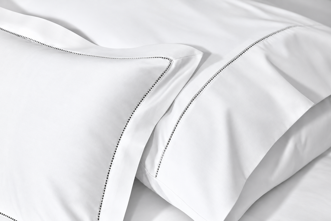 Linen Obsession 900 Thread Count "Luxe Touch" Pillowcase in White with White Hemstitch