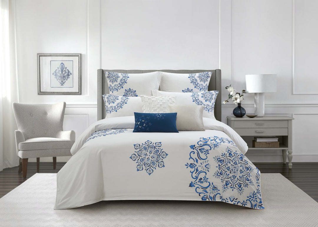 Oceana "Medallion" Duvet Cover Set in White